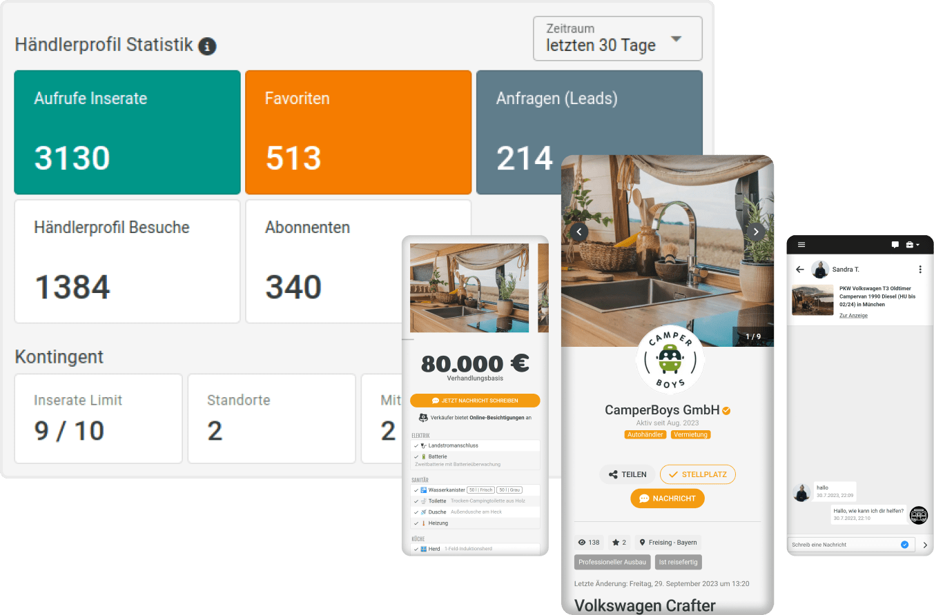 Camper Trader Demo Screens